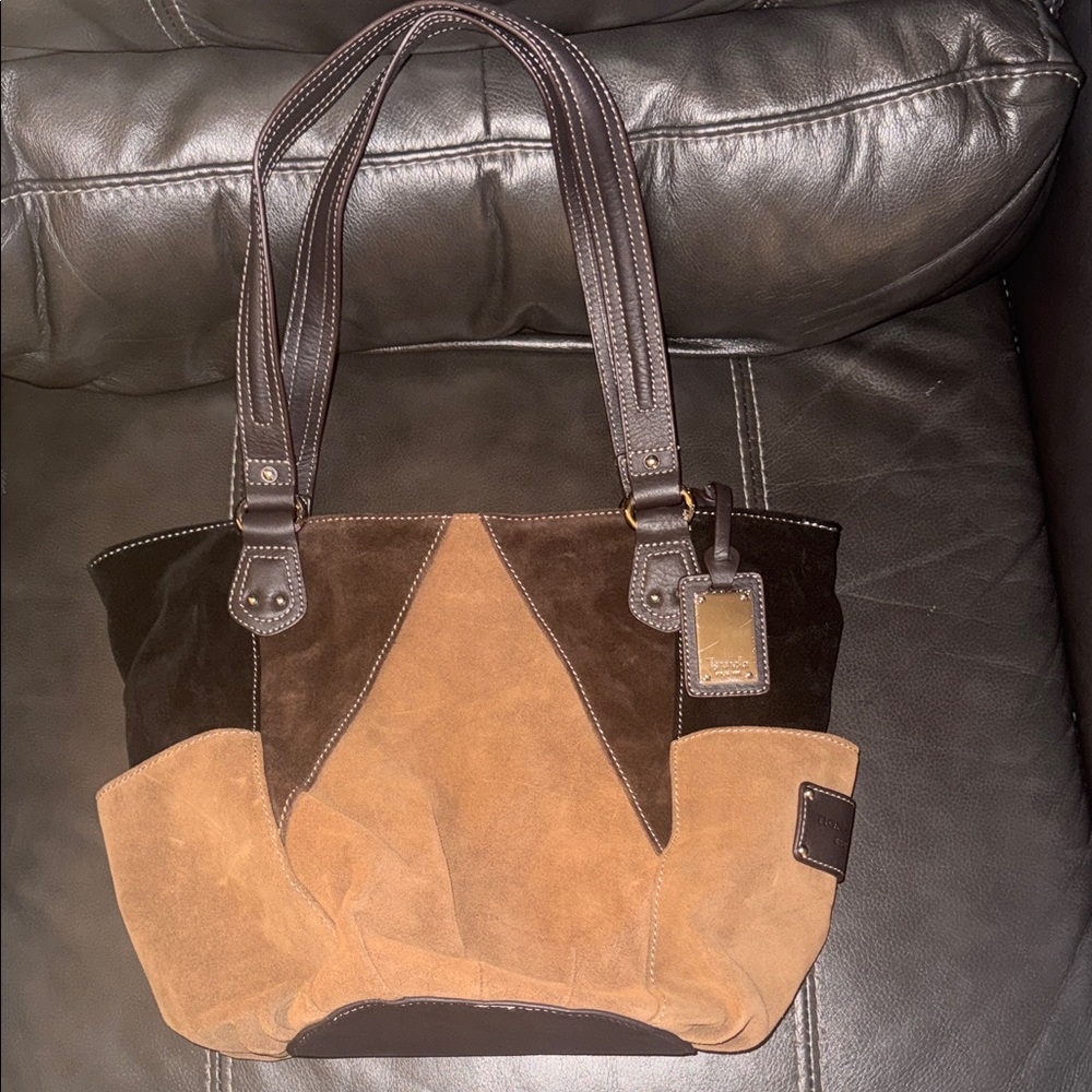 Tignanello Brown and Black Suede Tote
